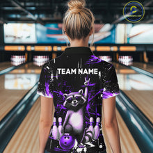 Load image into Gallery viewer, Custom Purple Funny Raccoon Bowling Shirt for Women Bowling Jersey Polo &amp; 1/4-Zip Bowling Outfit QZT892