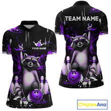 Load image into Gallery viewer, Custom Purple Funny Raccoon Bowling Shirt for Women Bowling Jersey Polo &amp; 1/4-Zip Bowling Outfit QZT892