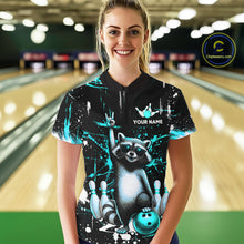 Load image into Gallery viewer, Custom Turquoise Funny Raccoon Bowling Shirt for Women Bowling Jersey Polo &amp; 1/4-Zip Bowling Outfit QZT892