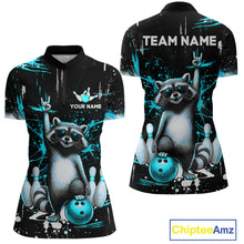 Load image into Gallery viewer, Custom Turquoise Funny Raccoon Bowling Shirt for Women Bowling Jersey Polo &amp; 1/4-Zip Bowling Outfit QZT892