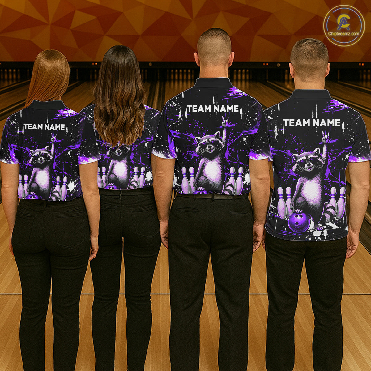 Custom Purple Funny Raccoon Bowling Shirt for Men Bowling Jersey Polo & 1/4-Zip Bowling Outfit QZT892