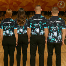 Load image into Gallery viewer, Custom Turquoise Funny Raccoon Bowling Shirt for Women Bowling Jersey Polo &amp; 1/4-Zip Bowling Outfit QZT892