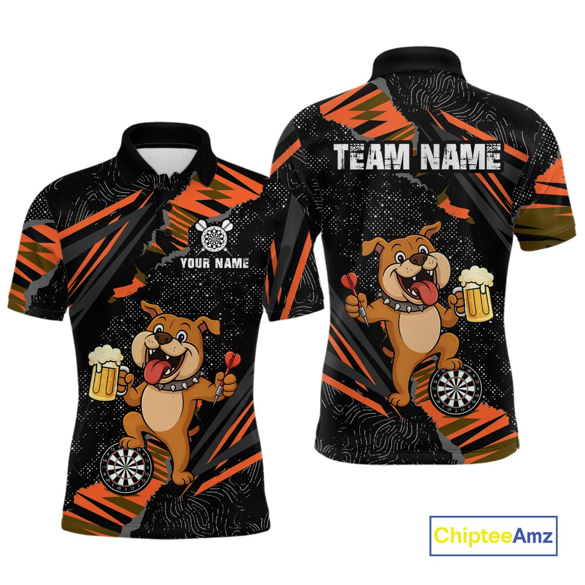 Orange Funny Bulldog Dart Team Shirt for Men Custom Dart Jersey Dartboard Shirt DHT28