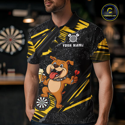 Yellow Funny Bulldog Dart Team Shirt for Men Custom Dart Jersey Dartboard Shirt DHT28