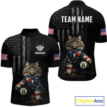 Load image into Gallery viewer, Custom American Flag Funny Cat Billiard Shirt for Men 8 Ball Pool Shirt Polo &amp; 1/4 Zip Billiard Jersey BHT20
