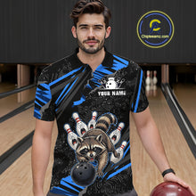 Load image into Gallery viewer, Personalized Blue Raccoon Bowling Shirt for Men Bowling Jersey League Polo &amp; 1/4-Zip Outfit QZT1014