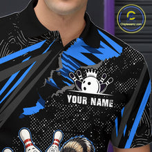 Load image into Gallery viewer, Personalized Blue Raccoon Bowling Shirt for Men Bowling Jersey League Polo &amp; 1/4-Zip Outfit QZT1014