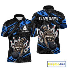 Load image into Gallery viewer, Personalized Blue Raccoon Bowling Shirt for Men Bowling Jersey League Polo &amp; 1/4-Zip Outfit QZT1014