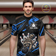 Load image into Gallery viewer, Personalized Blue Raccoon Bowling Shirt for Men Bowling Jersey League Polo &amp; 1/4-Zip Outfit QZT1014