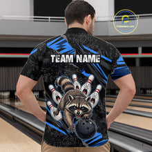 Load image into Gallery viewer, Personalized Blue Raccoon Bowling Shirt for Men Bowling Jersey League Polo &amp; 1/4-Zip Outfit QZT1014