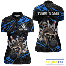 Load image into Gallery viewer, Personalized Blue Raccoon Bowling Shirt for Women Bowling Jersey League Polo &amp; 1/4-Zip Outfit QZT1014