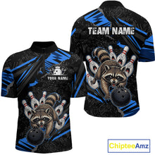 Load image into Gallery viewer, Personalized Blue Raccoon Bowling Shirt for Men Bowling Jersey League Polo &amp; 1/4-Zip Outfit QZT1014