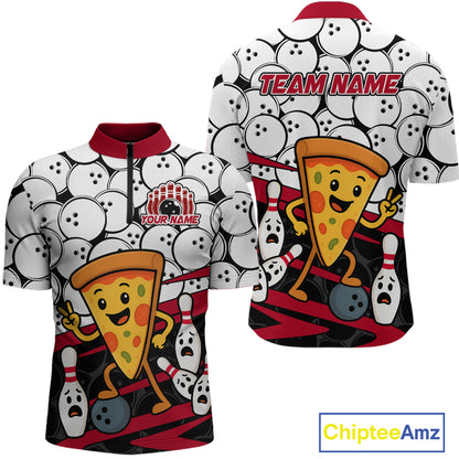 Custom Red Funny Pizza Bowling Shirt Bowling with Food for Men Polo Bowling Jersey QZT799