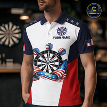 Load image into Gallery viewer, Custom American Flag Dart Shirt for Men Patriotic Dart Team Jersey Dartboard Polo &amp; Quarter-Zip DHT15