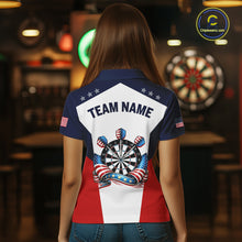 Load image into Gallery viewer, Custom American Flag Dart Shirt for Women Patriotic Dart Team Jersey Dartboard Polo &amp; Quarter-Zip DHT15