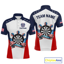 Load image into Gallery viewer, Custom American Flag Dart Shirt for Men Patriotic Dart Team Jersey Dartboard Polo &amp; Quarter-Zip DHT15
