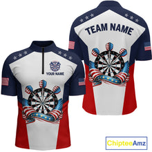 Load image into Gallery viewer, Custom American Flag Dart Shirt for Men Patriotic Dart Team Jersey Dartboard Polo &amp; Quarter-Zip DHT15
