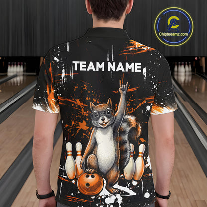 Custom Orange Funny Squirrel Bowling Shirt for Men Bowling Team League Polo & 1/4-Zip Bowling Outfit QZT982