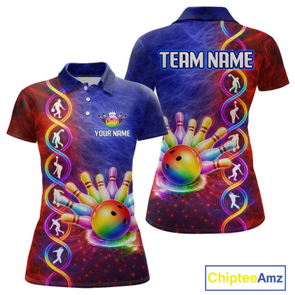 Personalized DNA Bowling Shirt for Women Bowling Team League Polo & 1/4-Zip Bowling Gift QZT854