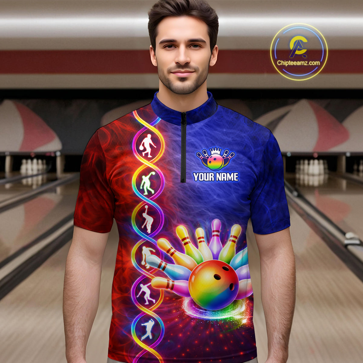 Personalized DNA Bowling Shirt for Men Bowling Team League Polo & 1/4-Zip Bowling Gift QZT854