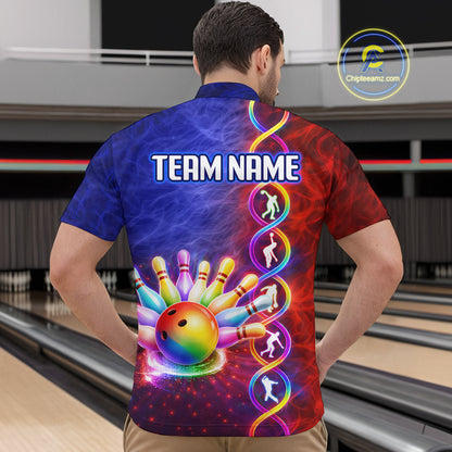 Personalized DNA Bowling Shirt for Men Bowling Team League Polo & 1/4-Zip Bowling Gift QZT854