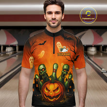 Load image into Gallery viewer, Custom Orange Bowling Team Shirt for Men Funny Bowling Jersey Halloween QZT774