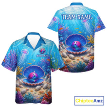 Load image into Gallery viewer, Colorful ocean-themed shirt with pearl design on a white background