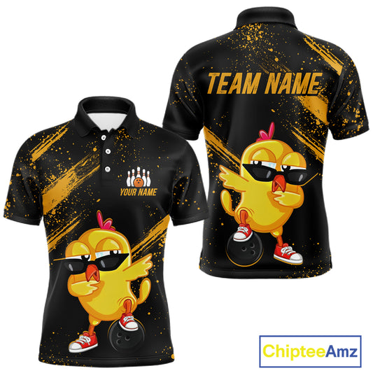 Funny Yellow Chicken Bowling Shirt Custom Polo & 1/4-Zip Bowling League Jersey for Men QZT856