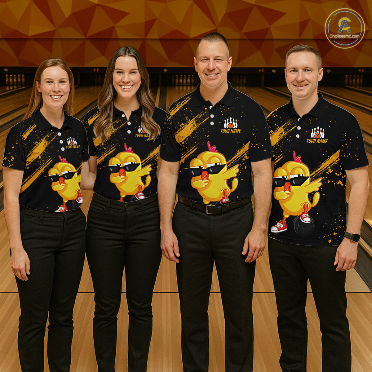 Funny Yellow Chicken Bowling Shirt Custom Polo & 1/4-Zip Bowling League Jersey for Men QZT856
