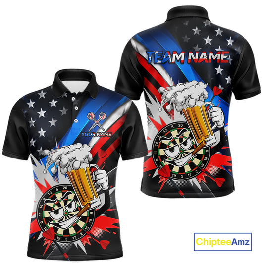 Custom American Flag Funny Beer Dart Shirt for Men Dart Team Jersey Dartboard Outfit DHT53