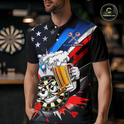 Custom American Flag Funny Beer Dart Shirt for Men Dart Team Jersey Dartboard Outfit DHT53
