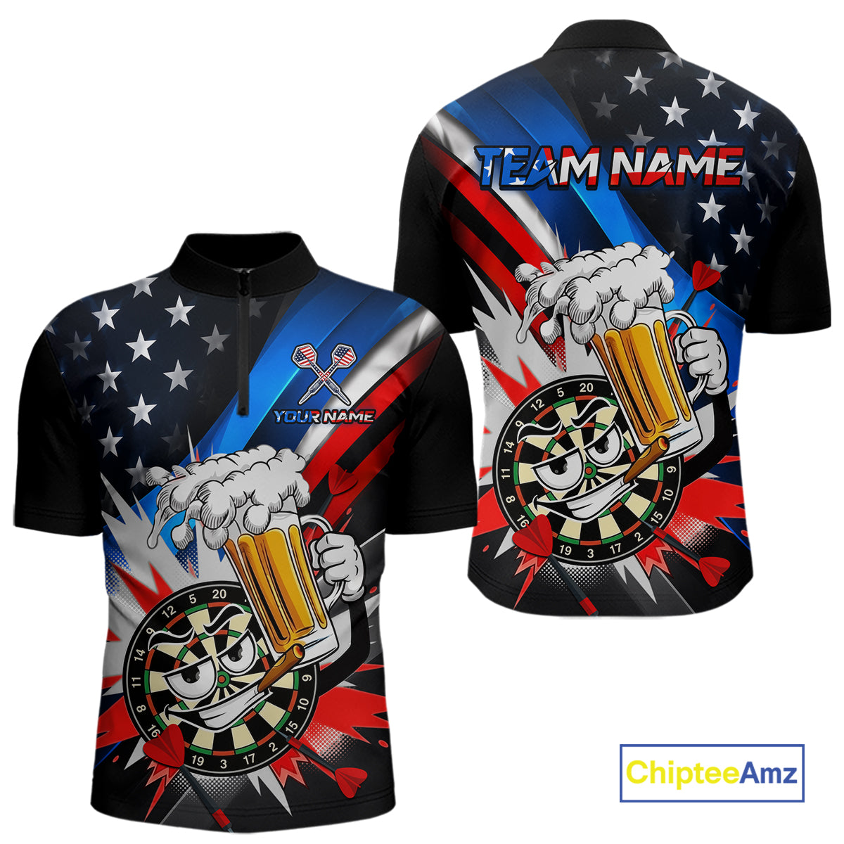 Custom American Flag Funny Beer Dart Shirt for Men Dart Team Jersey Dartboard Outfit DHT53
