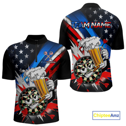 Custom American Flag Funny Beer Dart Shirt for Men Dart Team Jersey Dartboard Outfit DHT53