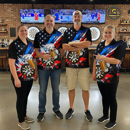 Custom American Flag Funny Beer Dart Shirt for Men Dart Team Jersey Dartboard Outfit DHT53