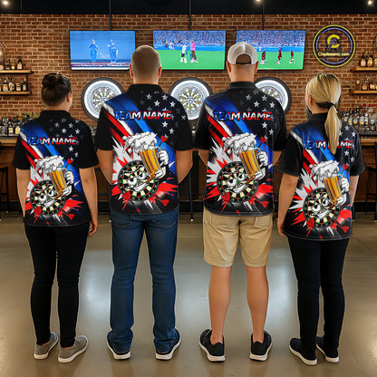 Custom American Flag Funny Beer Dart Shirt for Men Dart Team Jersey Dartboard Outfit DHT53