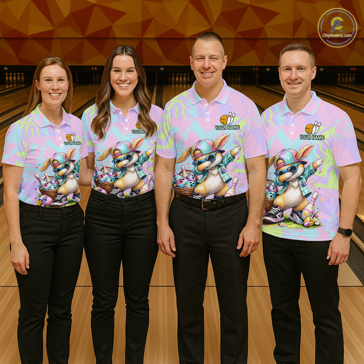 Custom Funny Bunny Bowling Team Shirt for Men Easter Bowling League Jersey Polo & 1/4-Zip QZT938
