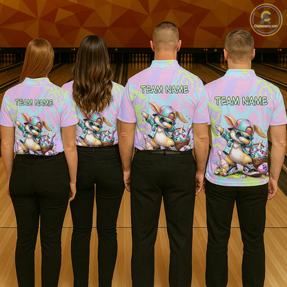 Custom Funny Bunny Bowling Team Shirt for Men Easter Bowling League Jersey Polo & 1/4-Zip QZT938