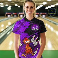 Load image into Gallery viewer, Custom Purple Chicken Bowling Team Jersey Funny Bowling Shirt for Women Polo &amp; Quarter-Zip QZT1139