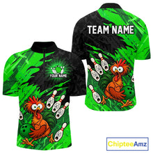 Load image into Gallery viewer, Custom Green Chicken Bowling Team Jersey Funny Bowling Shirt for Men Polo &amp; Quarter-Zip QZT1139