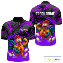 Load image into Gallery viewer, Custom Purple Chicken Bowling Team Shirt Funny Bowling Jersey for Men Polo &amp; Quarter-Zip QZT1140