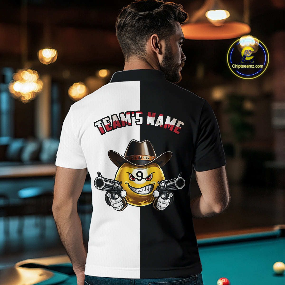 Custom American Flag Funny 8 Ball Pool Billiard Shirts for Men Billiard League Jersey Polo & 1/4 Zip BHT1