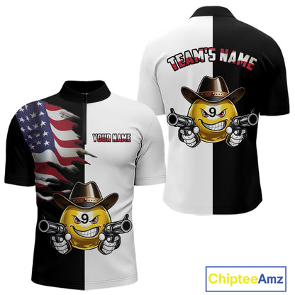 Custom American Flag Funny 8 Ball Pool Billiard Shirts for Men Billiard League Jersey Polo & 1/4 Zip BHT1