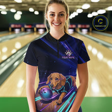 Load image into Gallery viewer, Neon Funny Dachshund Bowling Shirt Custom Bowling Team Jersey for Women Polo &amp; Quarter-Zip Bowling Outfit QZT940