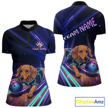Load image into Gallery viewer, Neon Funny Dachshund Bowling Shirt Custom Bowling Team Jersey for Women Polo &amp; Quarter-Zip Bowling Outfit QZT940