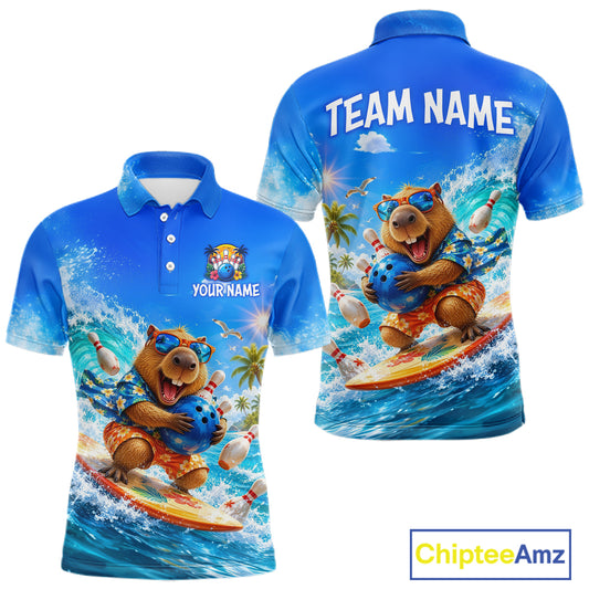 Custom Funny Capypara Surfing Bowling Team Shirt for Men Bowling Jersey League Polo & Quarter-Zip QZT1079