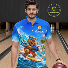 Load image into Gallery viewer, Custom Funny Capypara Surfing Bowling Team Shirt for Men Bowling Jersey League Polo &amp; Quarter-Zip QZT1079