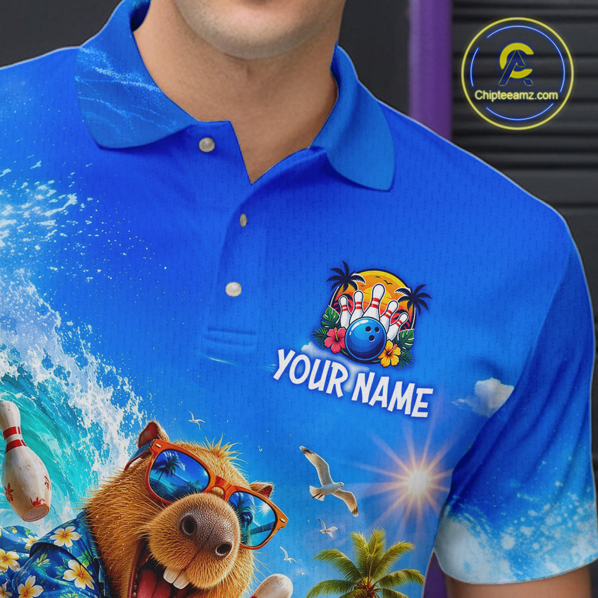 Custom Funny Capypara Surfing Bowling Team Shirt for Men Bowling Jersey League Polo & Quarter-Zip QZT1079
