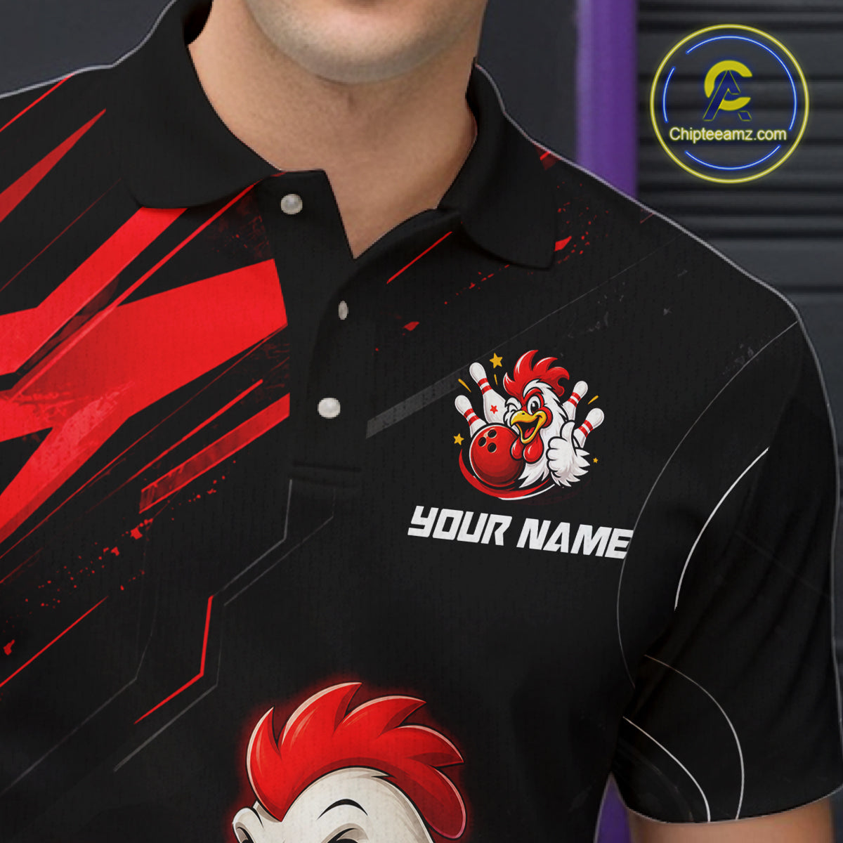 Custom Red Funny Autism Chicken Bowling Shirt for Men Bowling League Jersey Polo & Quarter-Zip QZT1018