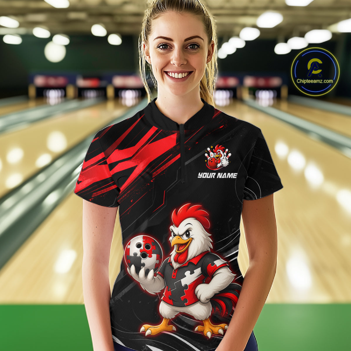 Custom Red Funny Autism Chicken Bowling Shirt for Women Bowling League Jersey QZT1018