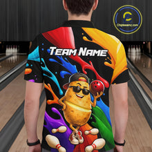 Load image into Gallery viewer, Colorful bowling shirt with a potato character on a bowling alley background